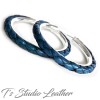 Dark Blue Braided Leather Earrings on Silver Hoops