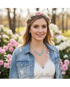Turquoise and Antique Silver Concho Style Necklace and Earrings Set