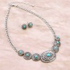 Turquoise and Antique Silver Concho Style Necklace and Earrings Set