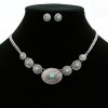 Turquoise and Antique Silver Concho Style Necklace and Earrings Set