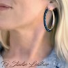 Dark Blue Braided Leather Earrings on Silver Hoops
