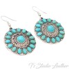 Western Style Silver Concho Earrings with Turquoise Stones