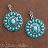 Western Style Silver Concho Earrings with Turquoise Stones