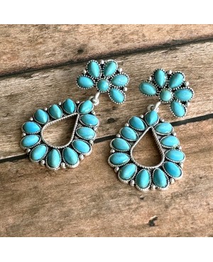 Turquoise and Silver Hoop Concho Drop Earrings - Western Style Jewelry