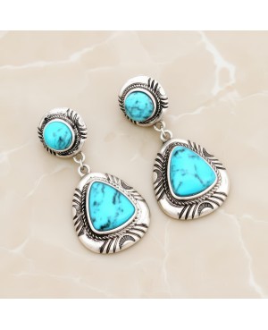 Turquoise and Silver Earrings - Lightweight Western Style Jewelry