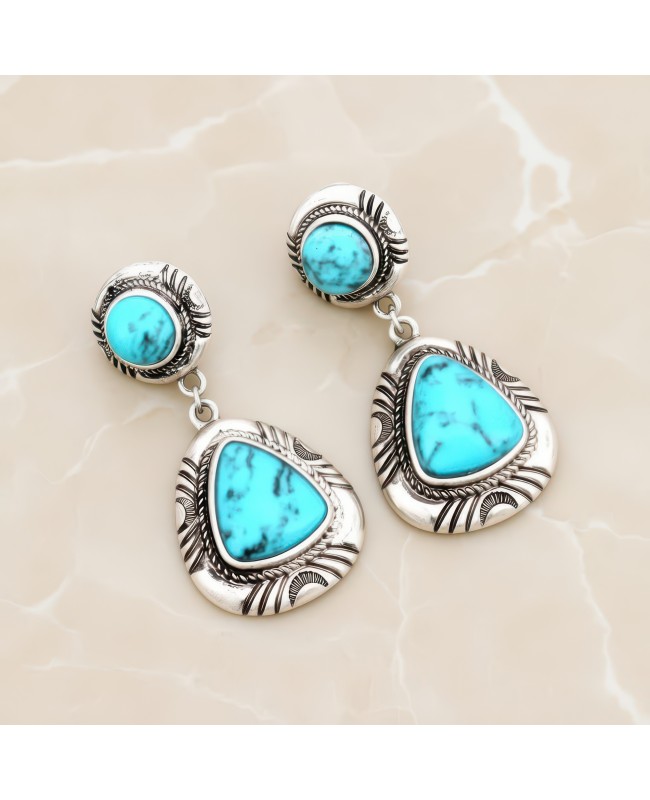 Turquoise and Silver Earrings - Lightweight Western Style Jewelry