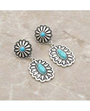 Turquoise and Silver Concho Earrings - Lightweight Western Style Jewelry