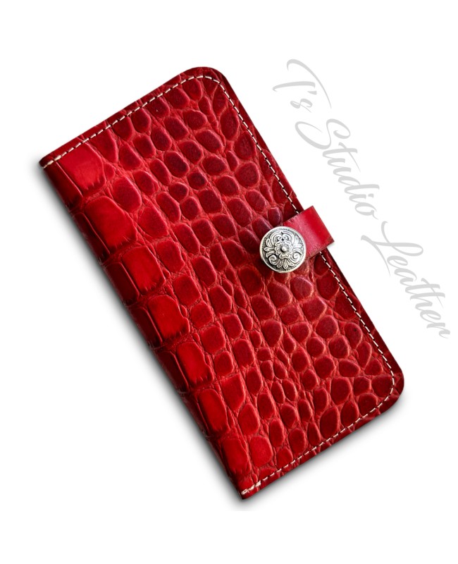 Red Alligator Croc Leather Phone Case