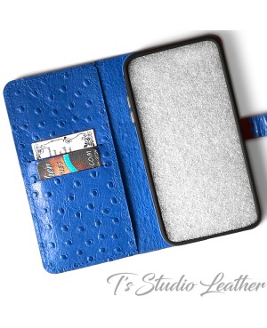 Blue Ostrich Personalized Leather Wallet Phone Case