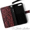 Burgundy and Black Floral Leather Wallet Phone Case