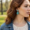 Turquoise Stone and Silver Concho Earrings - Western Style Jewelry