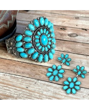 Turquoise Stone and Silver Concho Earrings - Western Style Jewelry