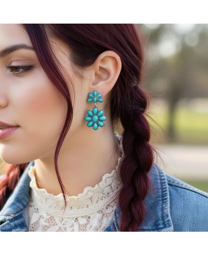 Turquoise Stone and Silver Concho Earrings - Western Style Jewelry