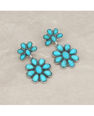 Turquoise Stone and Silver Concho Earrings - Western Style Jewelry