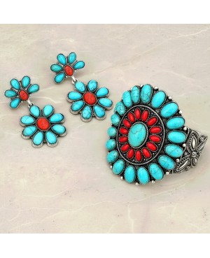Turquoise and Red Stone Concho Earrings - Western Style Jewelry