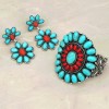 Turquoise and Red Stone Concho Earrings - Western Style Jewelry