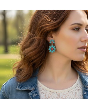 Turquoise and Red Concho Earrings and Matching Bracelet Set