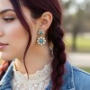 Ivory and Turquoise Stone Concho Earrings - Western Style Jewelry