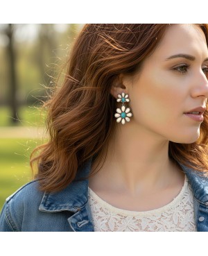 Ivory and Turquoise Stone Concho Earrings - Western Style Jewelry