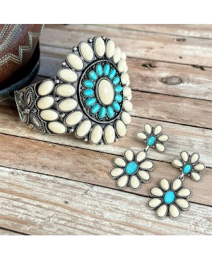 Ivory and Turquoise Stone Concho Earrings - Western Style Jewelry