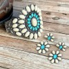 Ivory and Turquoise Stone Concho Earrings - Western Style Jewelry