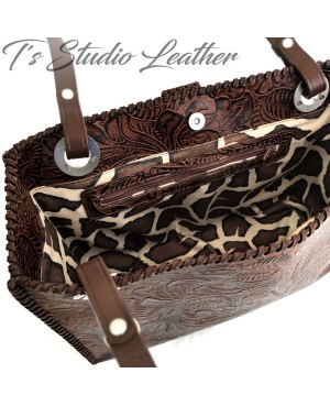 Floral Tooled Tote in Rich Whiskey Brown