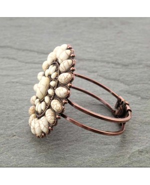 Ivory and Antique Copper Concho Earrings and Matching Bracelet Set