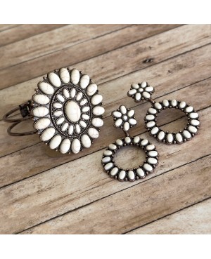 Ivory and Antique Copper Concho Earrings and Matching Bracelet Set