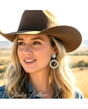 Ivory and Antique Copper Concho Earrings and Matching Bracelet Set