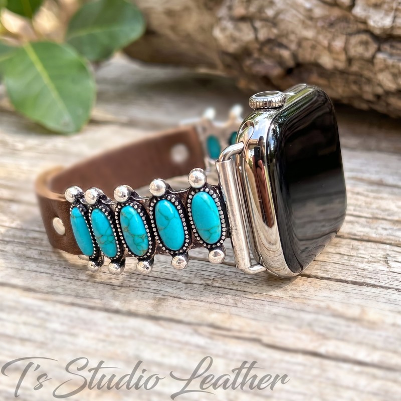 Turquoise and Silver Apple Watch Band Bracelet