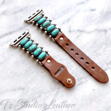 Turquoise and Silver Apple Watch Band Bracelet