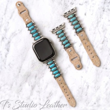 Turquoise and Silver Apple Watch Band Bracelet