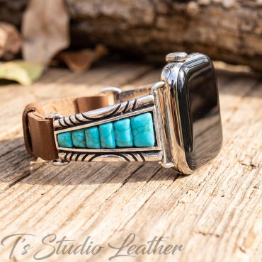 Turquoise and Silver Apple Watch Band Bracelet