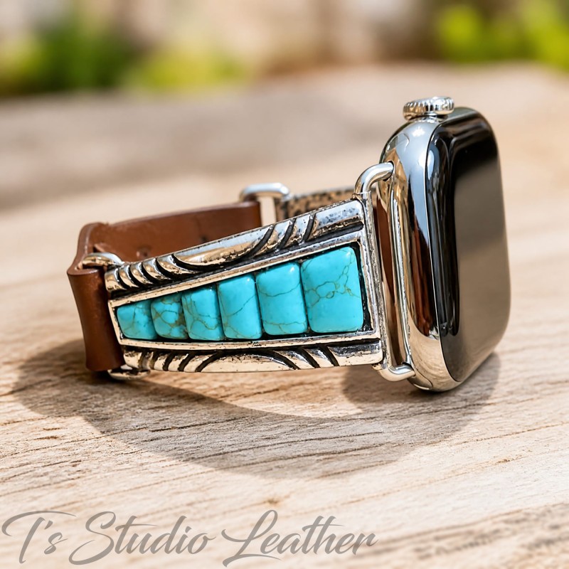 Turquoise and Silver Apple Watch Band Bracelet