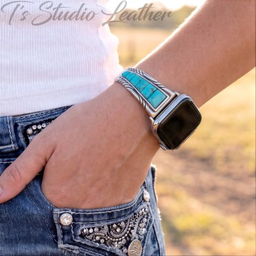Turquoise and Silver Apple Watch Band Bracelet