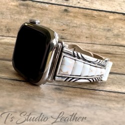 White Stone and Silver Apple Watch Band Bracelet