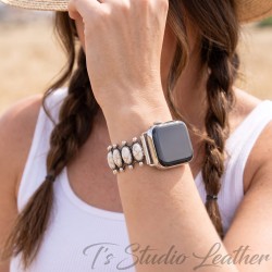 White Stone and Silver Apple Watch Band Bracelet