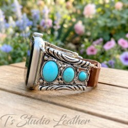 Turquoise and Silver Apple Watch Band Bracelet