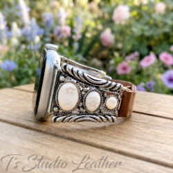 White Stone and Silver Apple Watch Band Bracelet