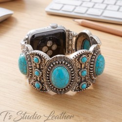 Silver and Turquoise Apple Watch Band Bracelet