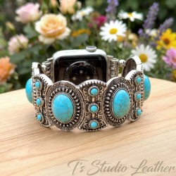 Silver and Turquoise Apple Watch Band Bracelet