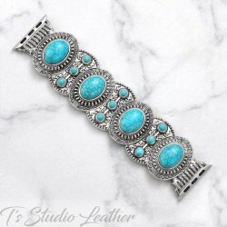 Silver and Turquoise Apple Watch Band Bracelet