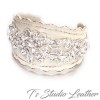 Rhinestone & Leather Rustic Wedding Ivory Bridal Cuff Bracelet Wristband