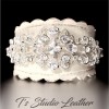 Rhinestone & Leather Rustic Wedding Ivory Bridal Cuff Bracelet Wristband