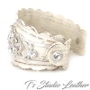 Rhinestone & Leather Rustic Wedding Ivory Bridal Cuff Bracelet Wristband