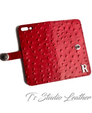 Ts Studio Leather Red Ostrich Personalized Leather Wallet Phone Case