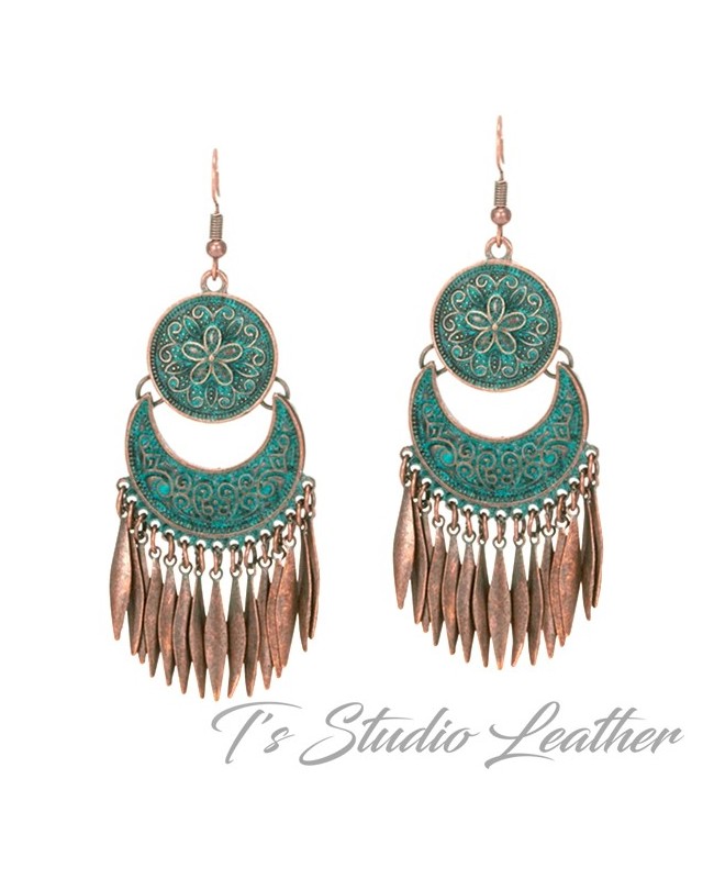 Copper Patina Bohemian Chandelier Earrings