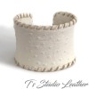 Leather Cuff Bracelet in Off-white Ostrich Print with Whipstitched Edge