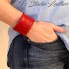 Leather Cuff Bracelet in Off-white Ostrich Print with Whipstitched Edge