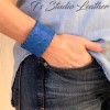 Leather Cuff Bracelet in Off-white Ostrich Print with Whipstitched Edge